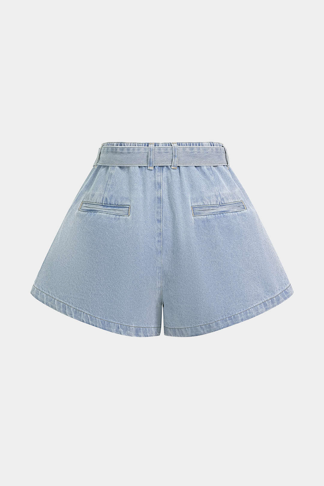 Denim geplooide short met riem, hoge taille en wijde pijpen