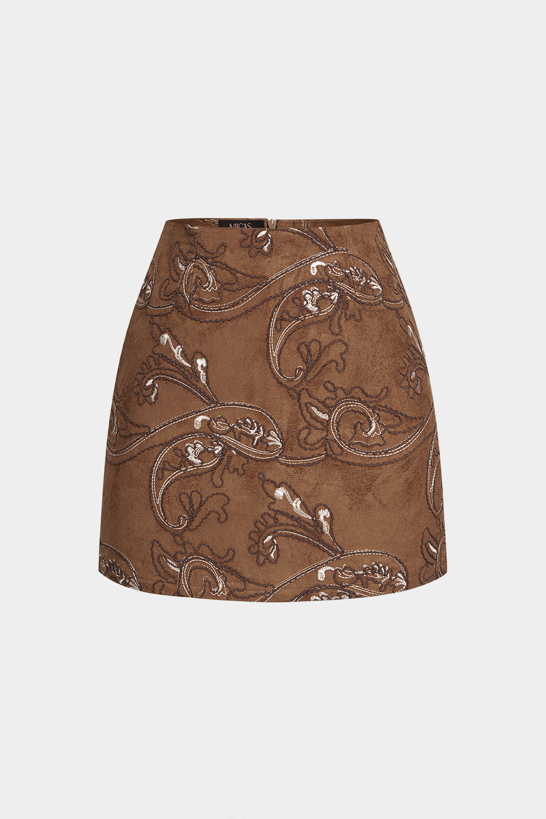 Jacquard minirok met borduursel en hoge taille