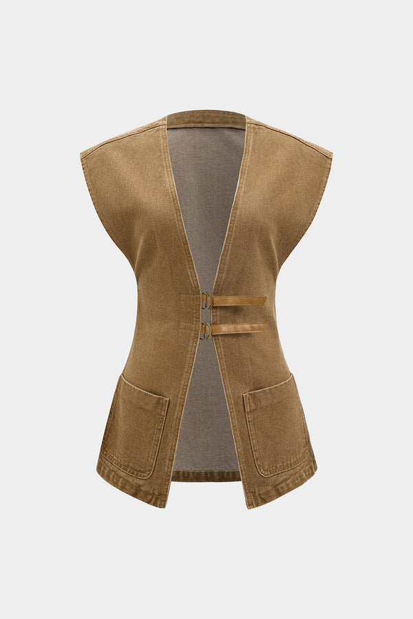 Denim gilet met V-hals en zakken