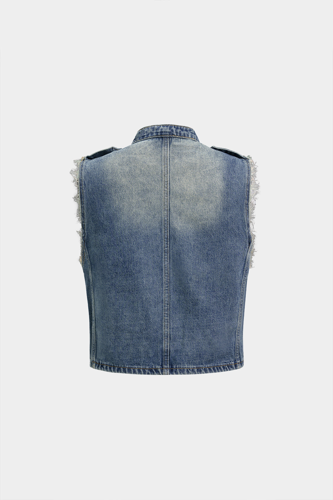 Denim gilet met knoopjes en rafelrand