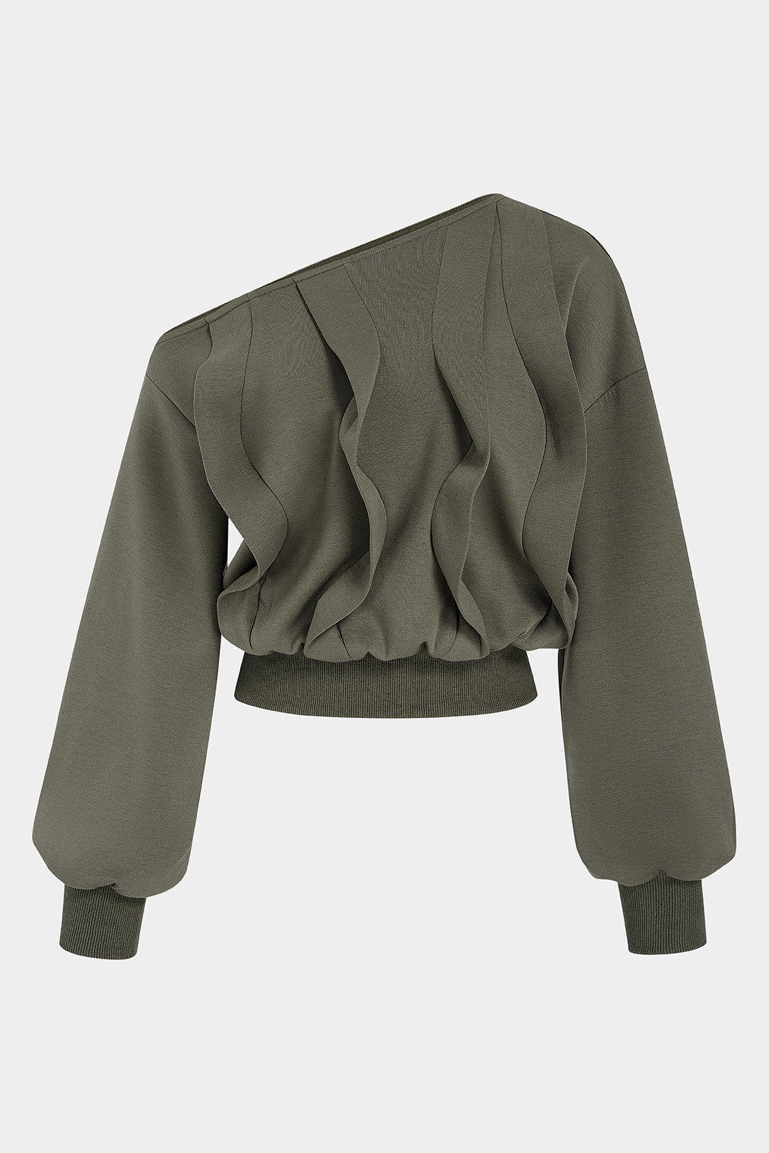 Sweater met één schouder, volants en lange mouwen