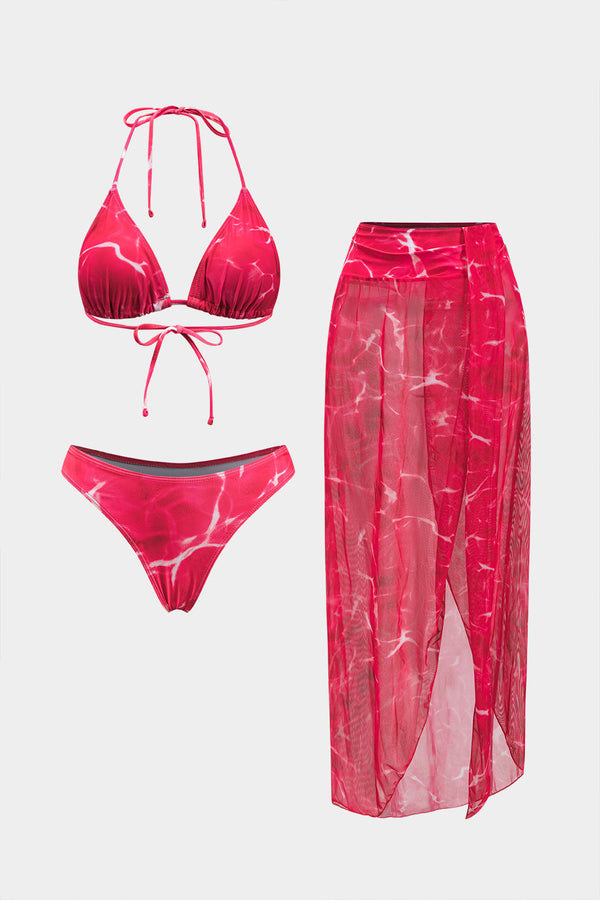 Tie-dye mesh bikini met strik