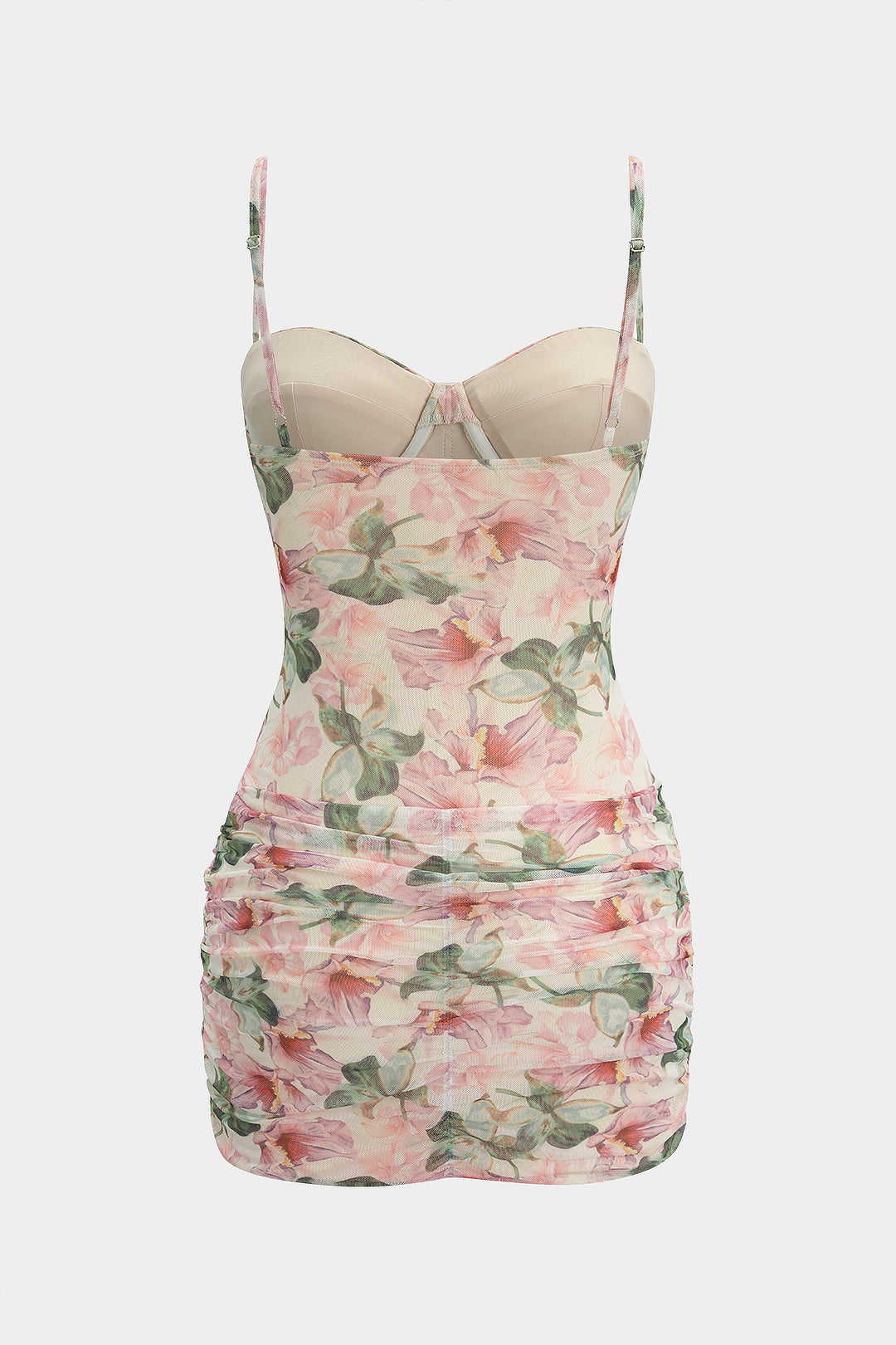 Bloemenprint mesh minijurk met ruches