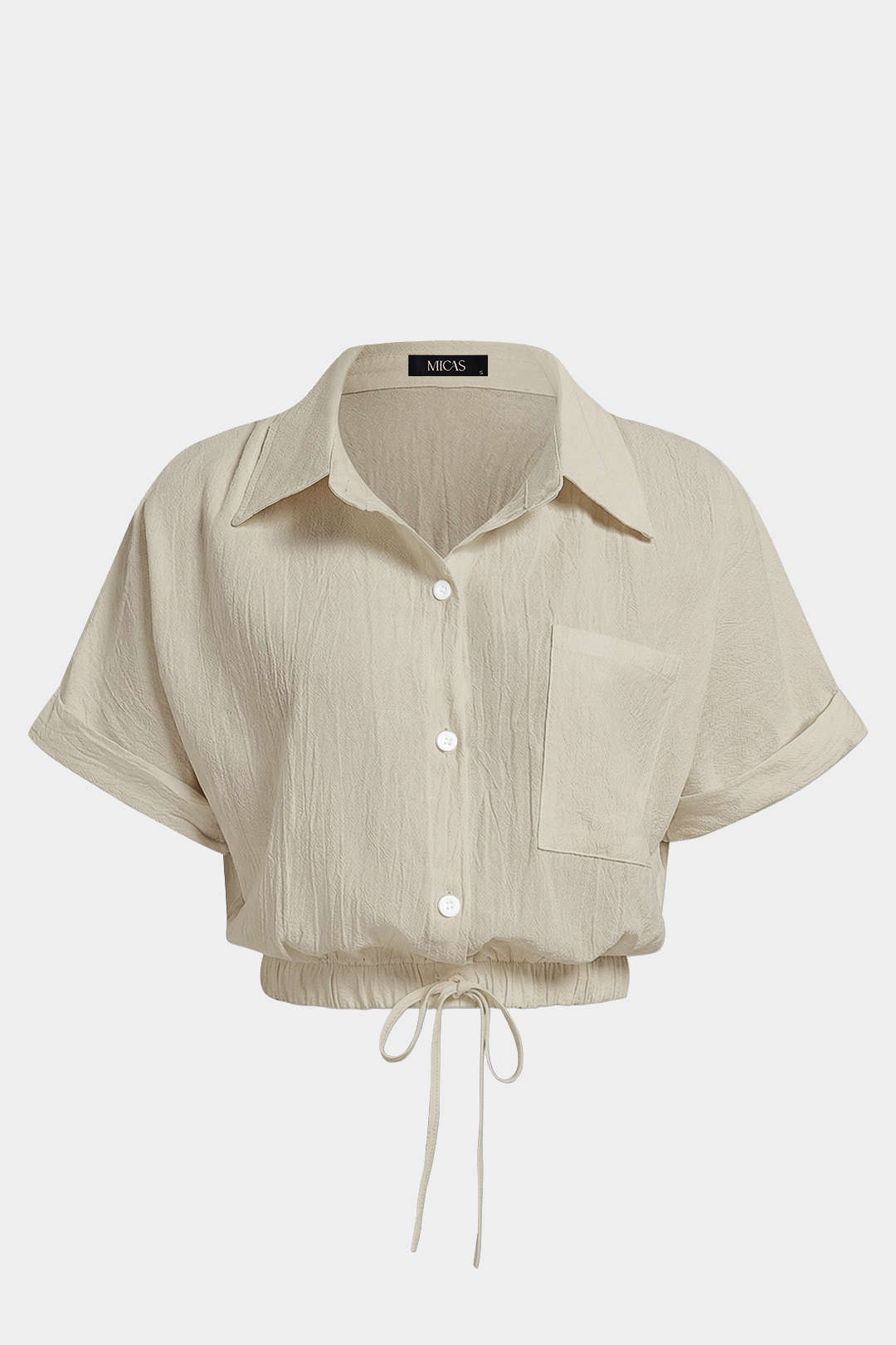 Blouse met revers, trekkoord en korte mouwen
