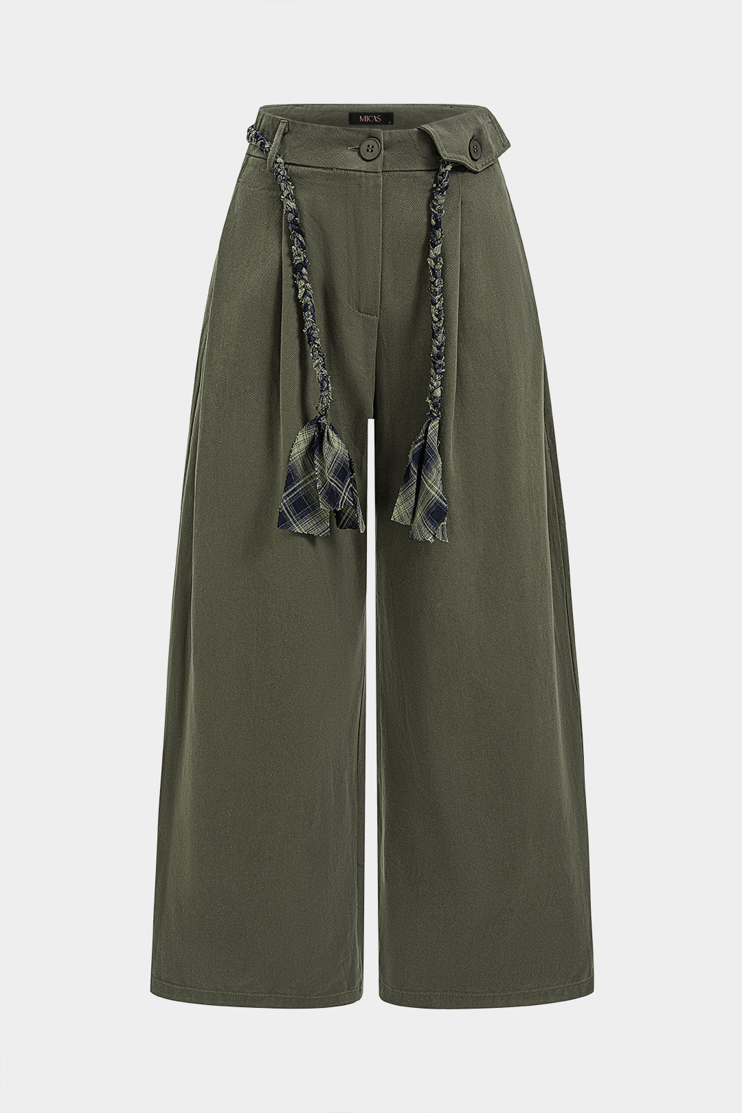 Geruite broek met riem, hoge taille en wijde pijpen