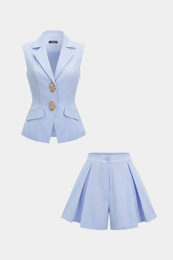 Sara - Metallic set met gilet en short