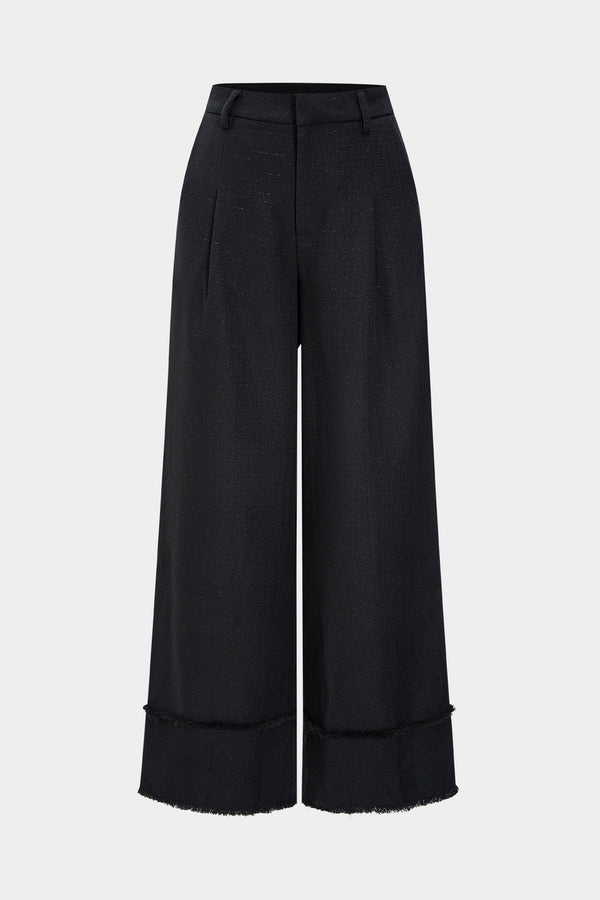 Geribde pantalon met ruches en hoge taille