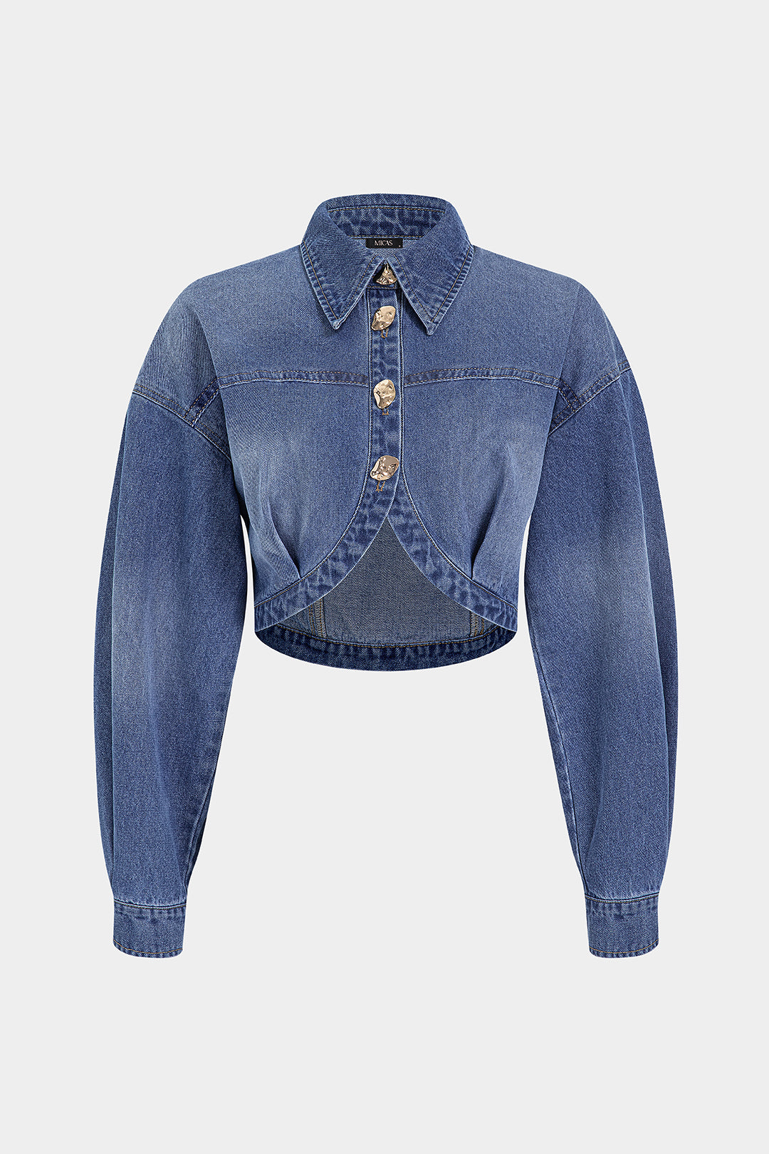 Denim metallic blouse met lange mouwen