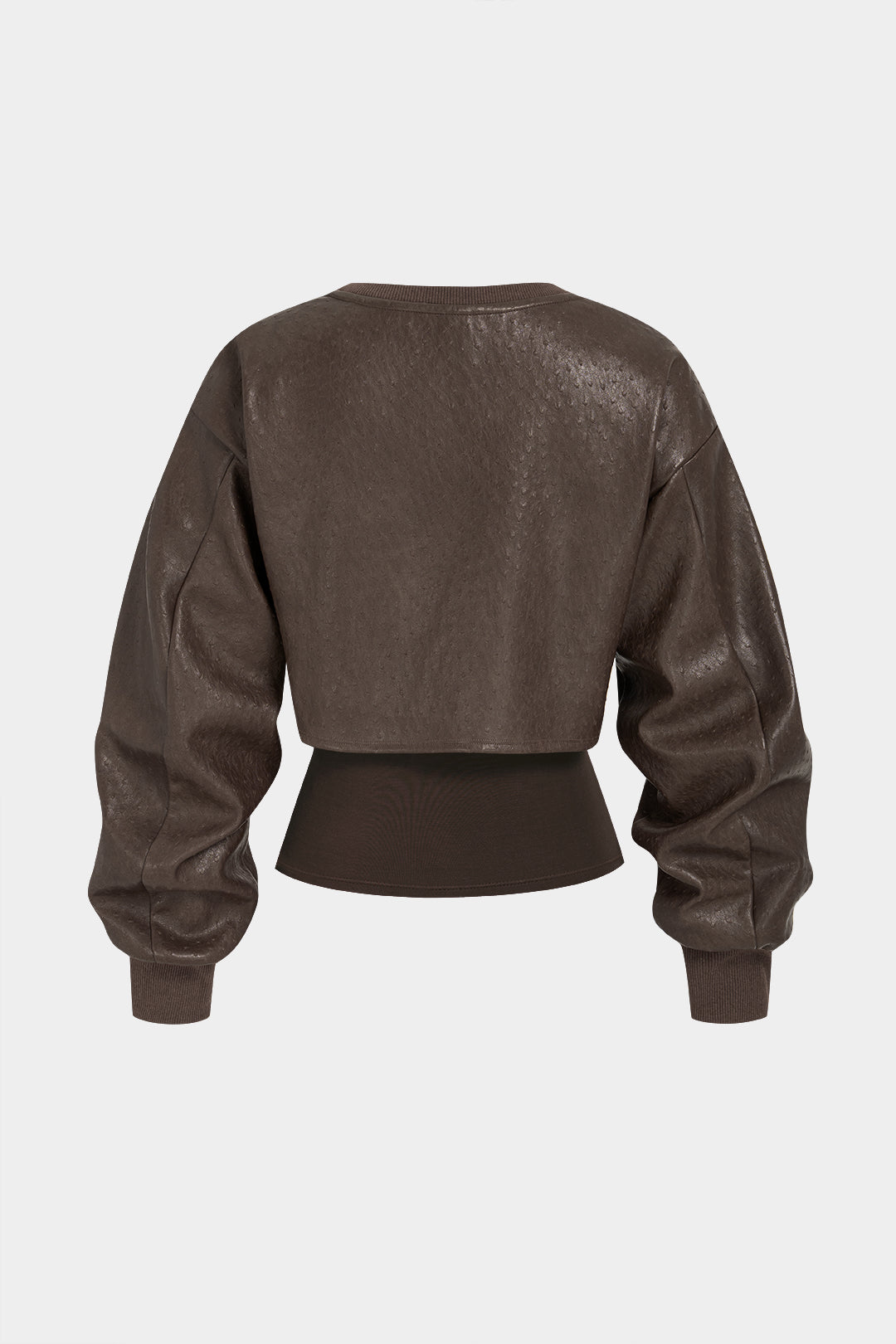 Leren-look patchwork sweater met ronde hals en lange mouwen