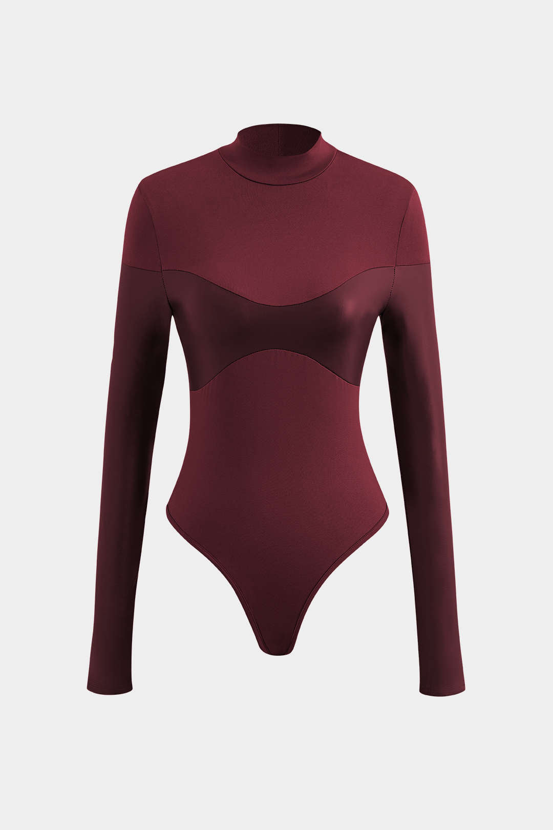 Leren-look body met opstaande kraag en lange mouwen