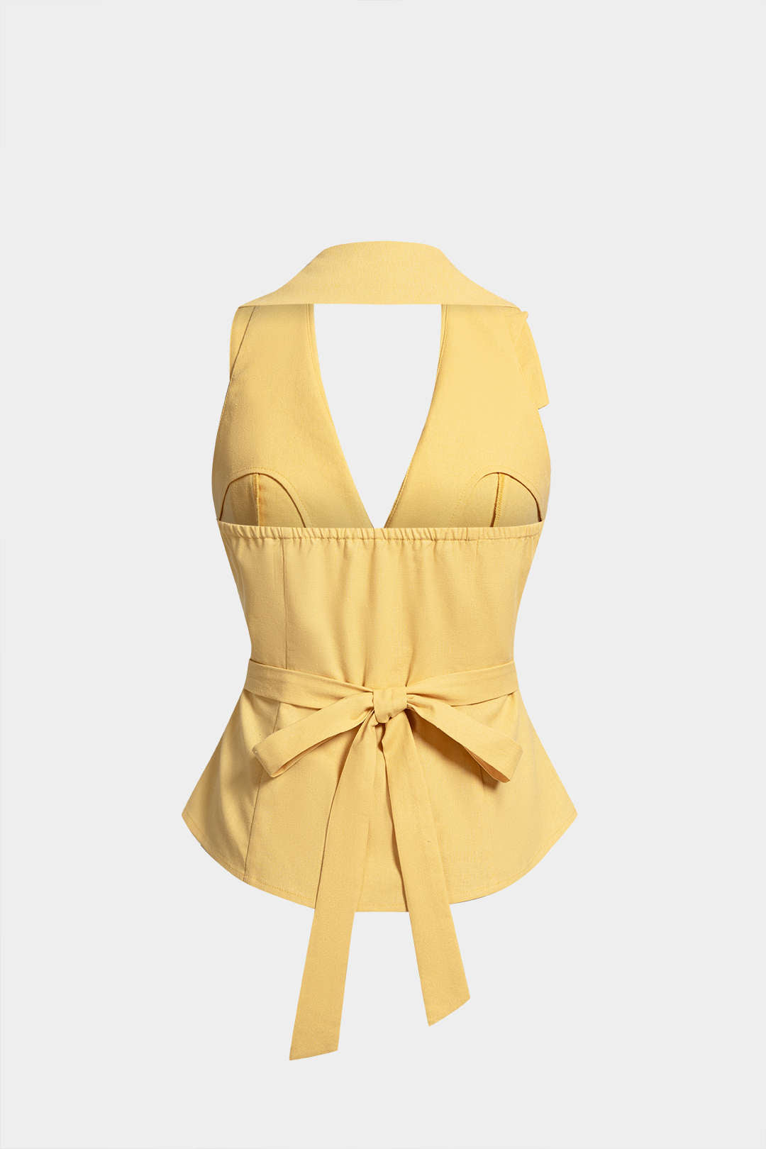 Linnen asymmetrische tanktop met V-hals en knoopdetail