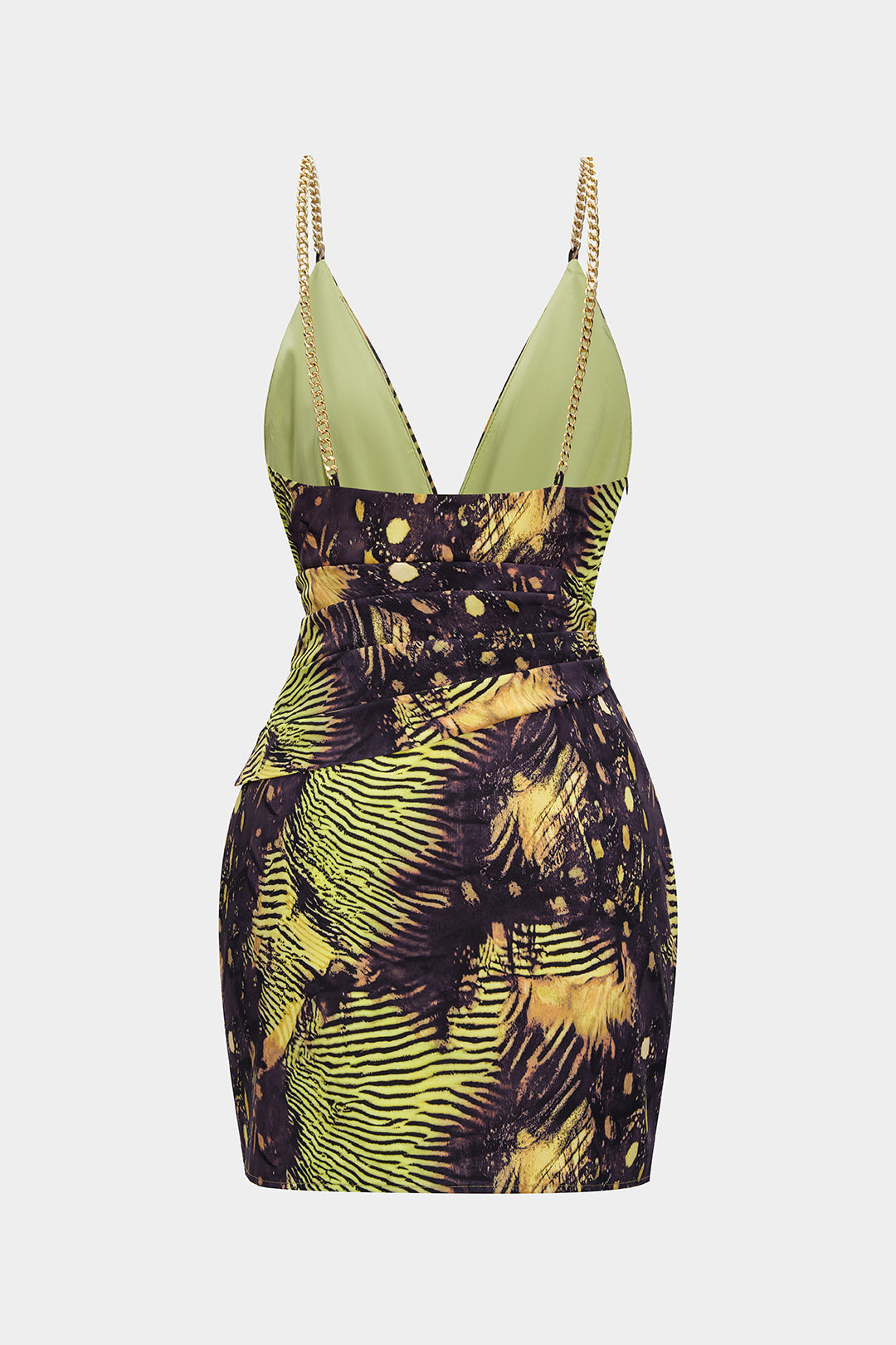 Metallic asymmetrische minijurk met kettingdetail