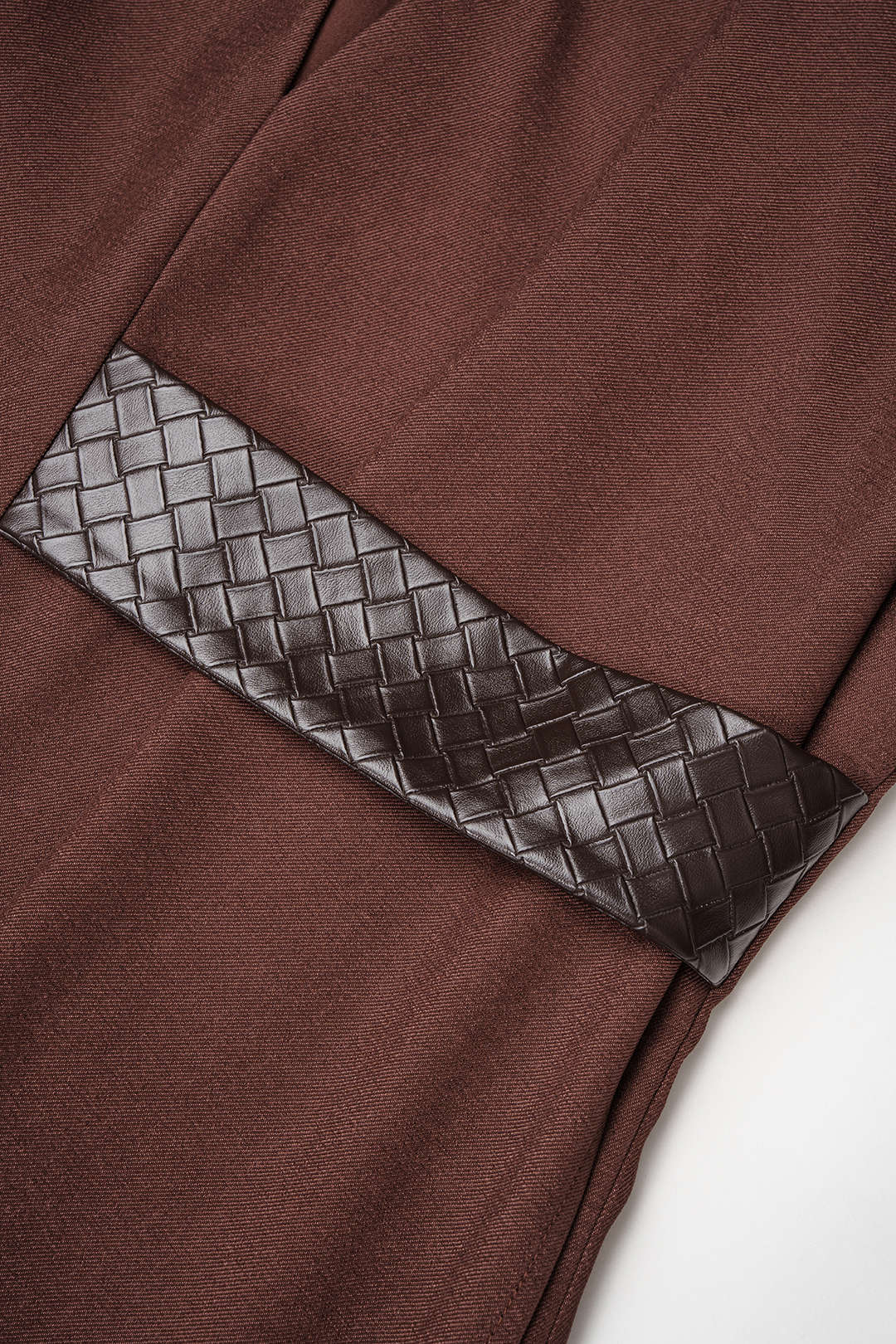 Leren-look patchwork blouse met V-hals en ruches