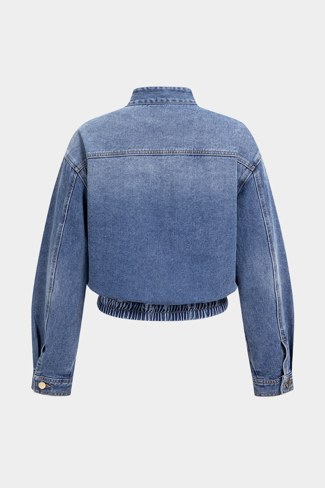 Denim jasje met metalen knopen en striksluiting