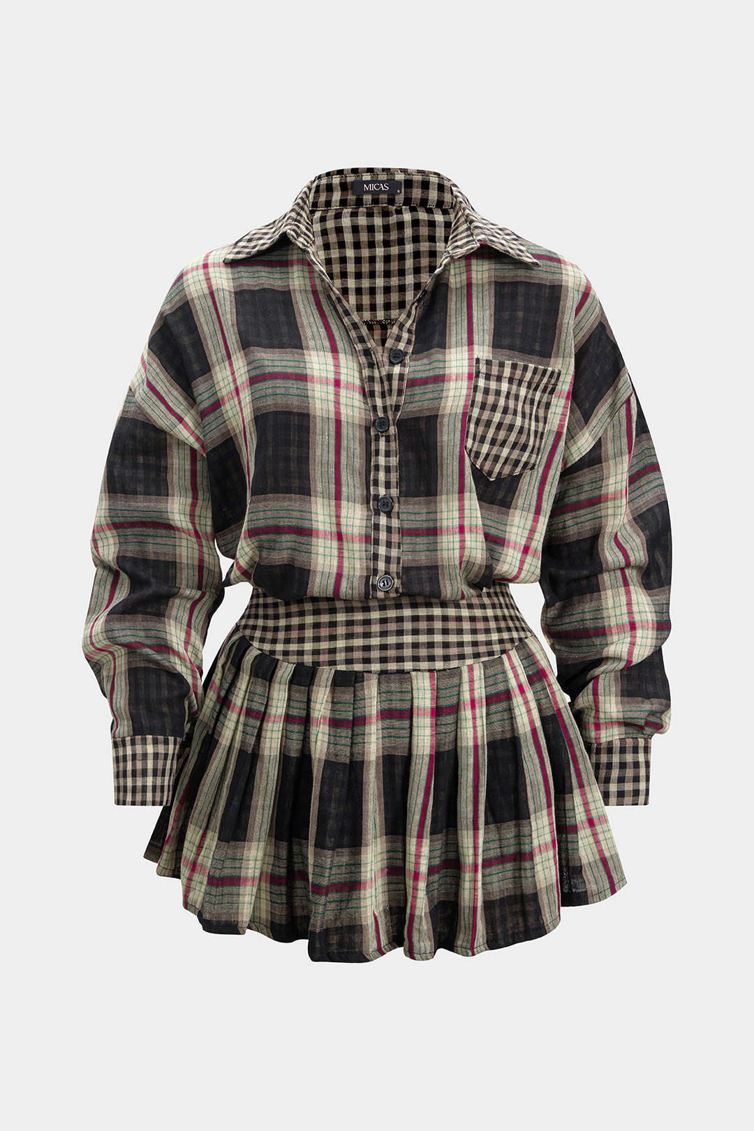 Rosa - Geruite set met blouse en minirok