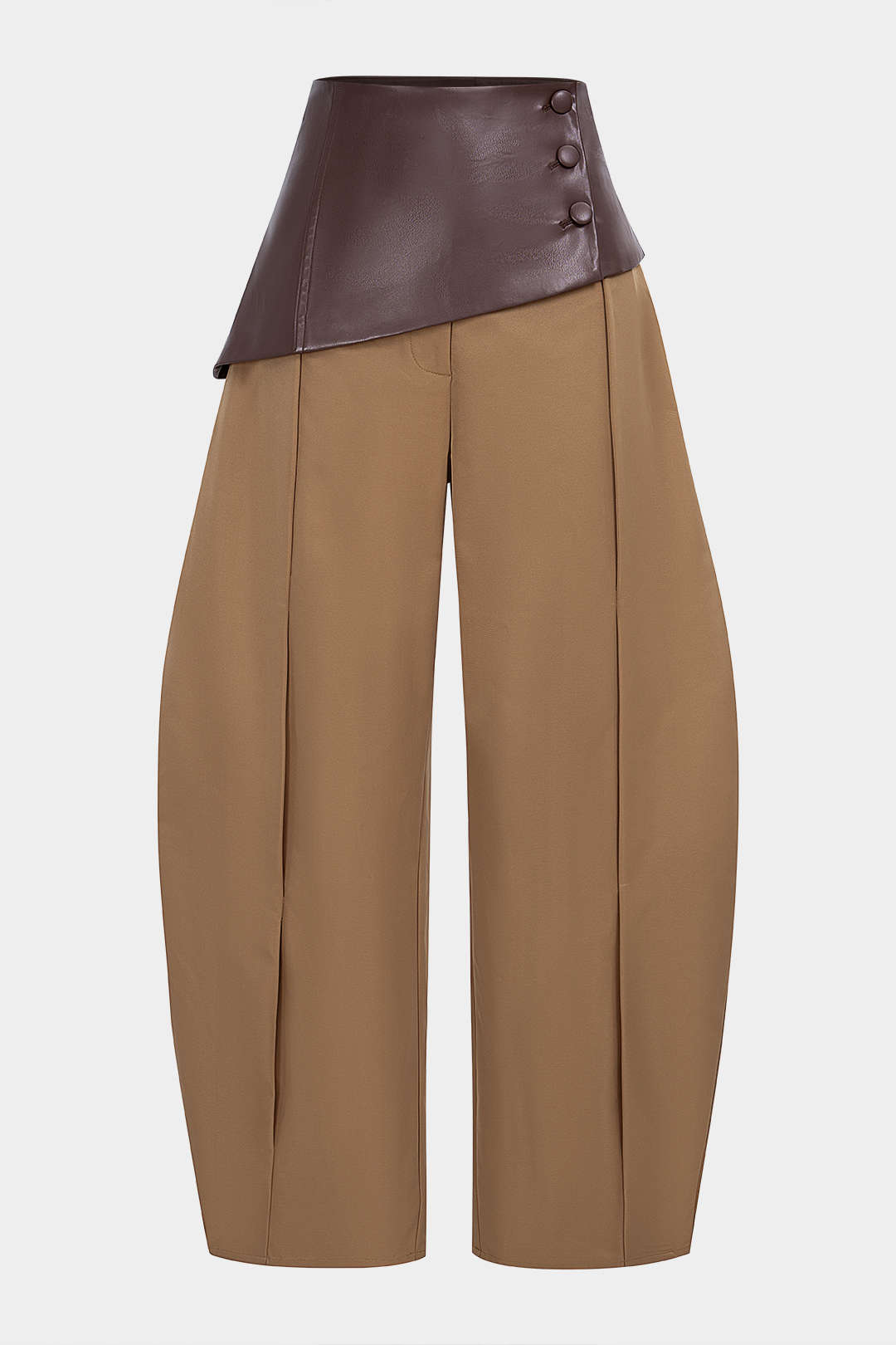 Evi - Leren-look patchwork broek met hoge taille