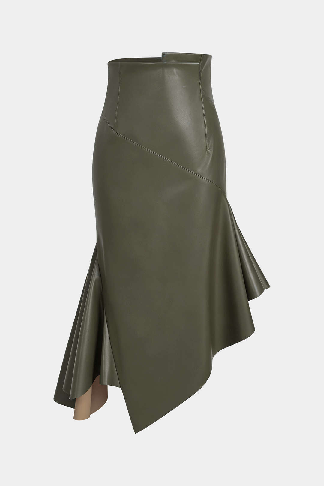 Yasmin - Leren-look asymmetrische rok met ruches