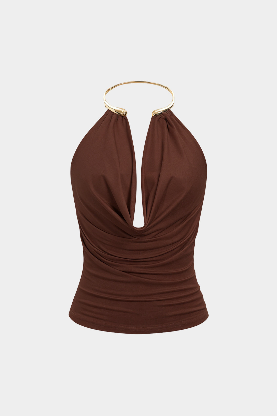 Metallic tanktop met drapering, halternek en open rug