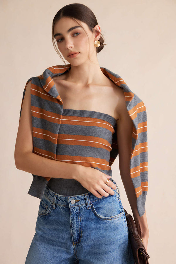 Nina - Gebreide set met strapless top en vest
