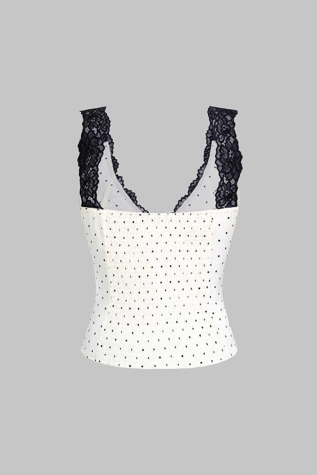 Gestipte satijnen tanktop met kant en V-hals