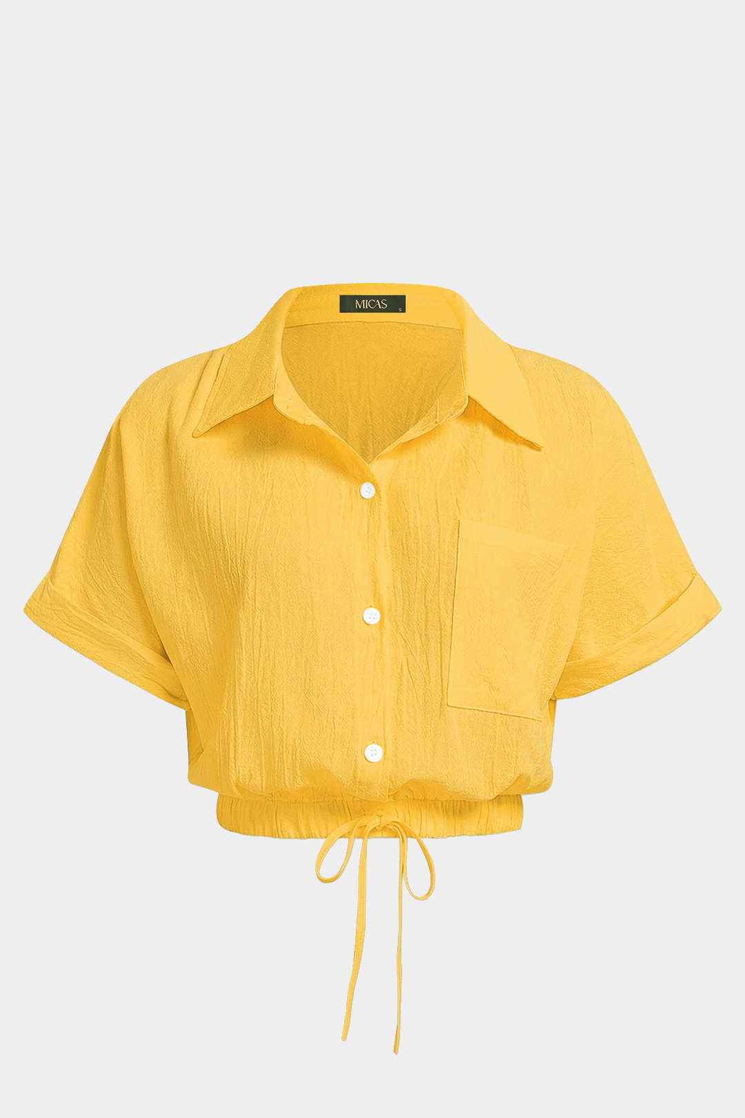Blouse met revers, trekkoord en korte mouwen