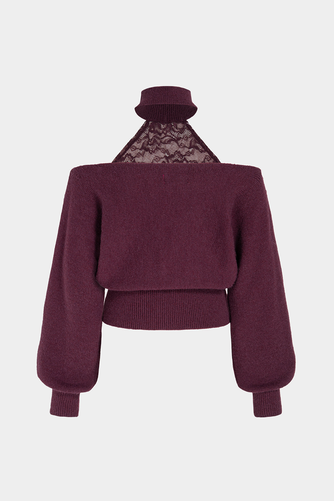 Gebreide patchwork top met kant, halternek en lange mouwen