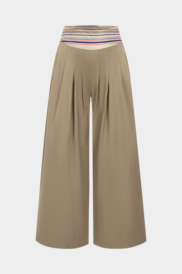 Gestreepte geplooide pantalon met wijde pijpen