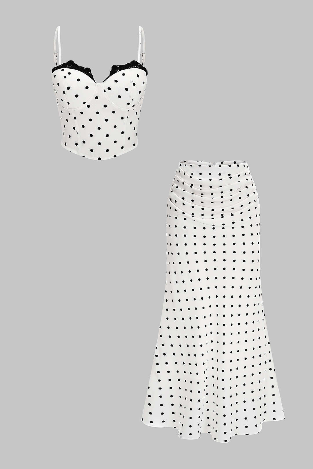 Gestipte set met top en rok