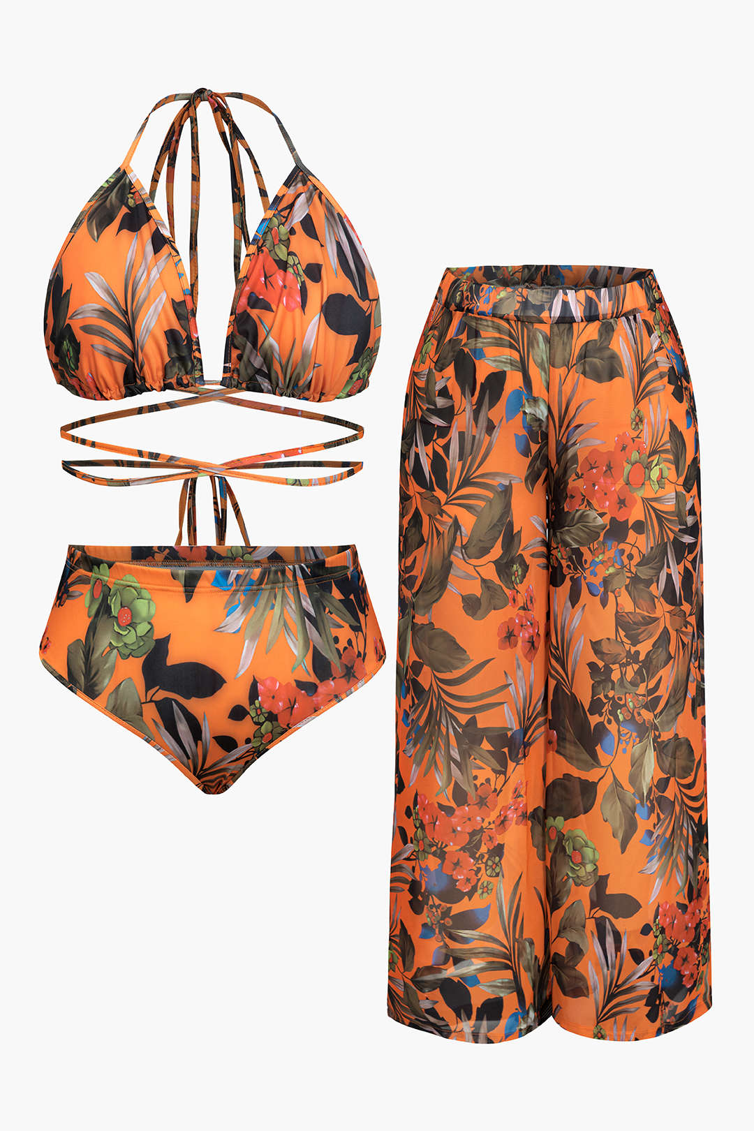 Bloemenprint set met bikini en broek