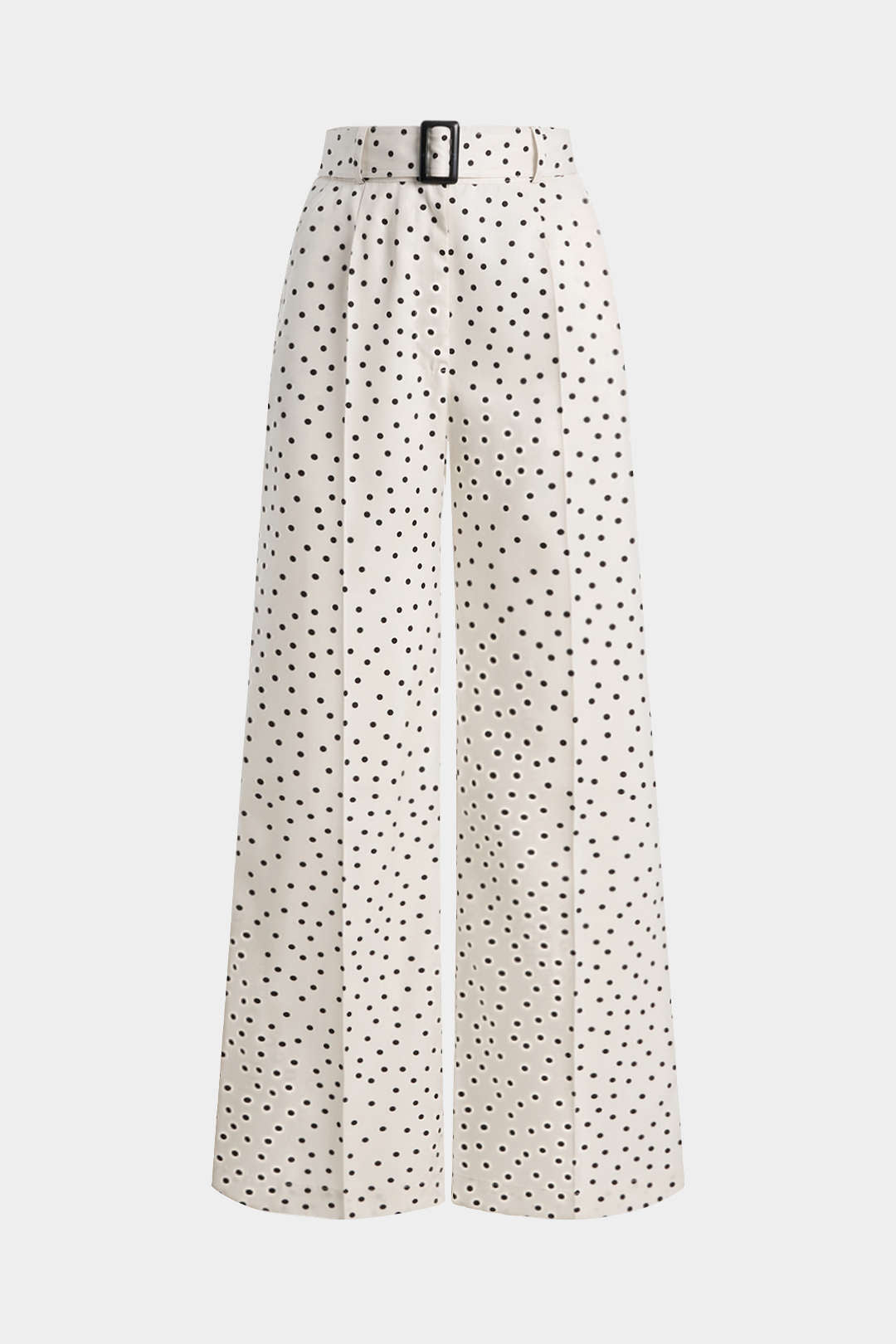 Gestipte broek met riem en wijde pijpen