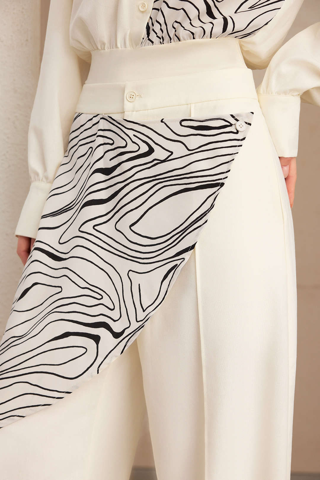 Abstracte print linnen broek