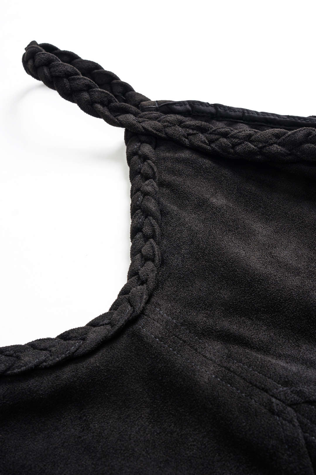 Suède mouwloze midijurk met gedraaid detail en knoopdetail