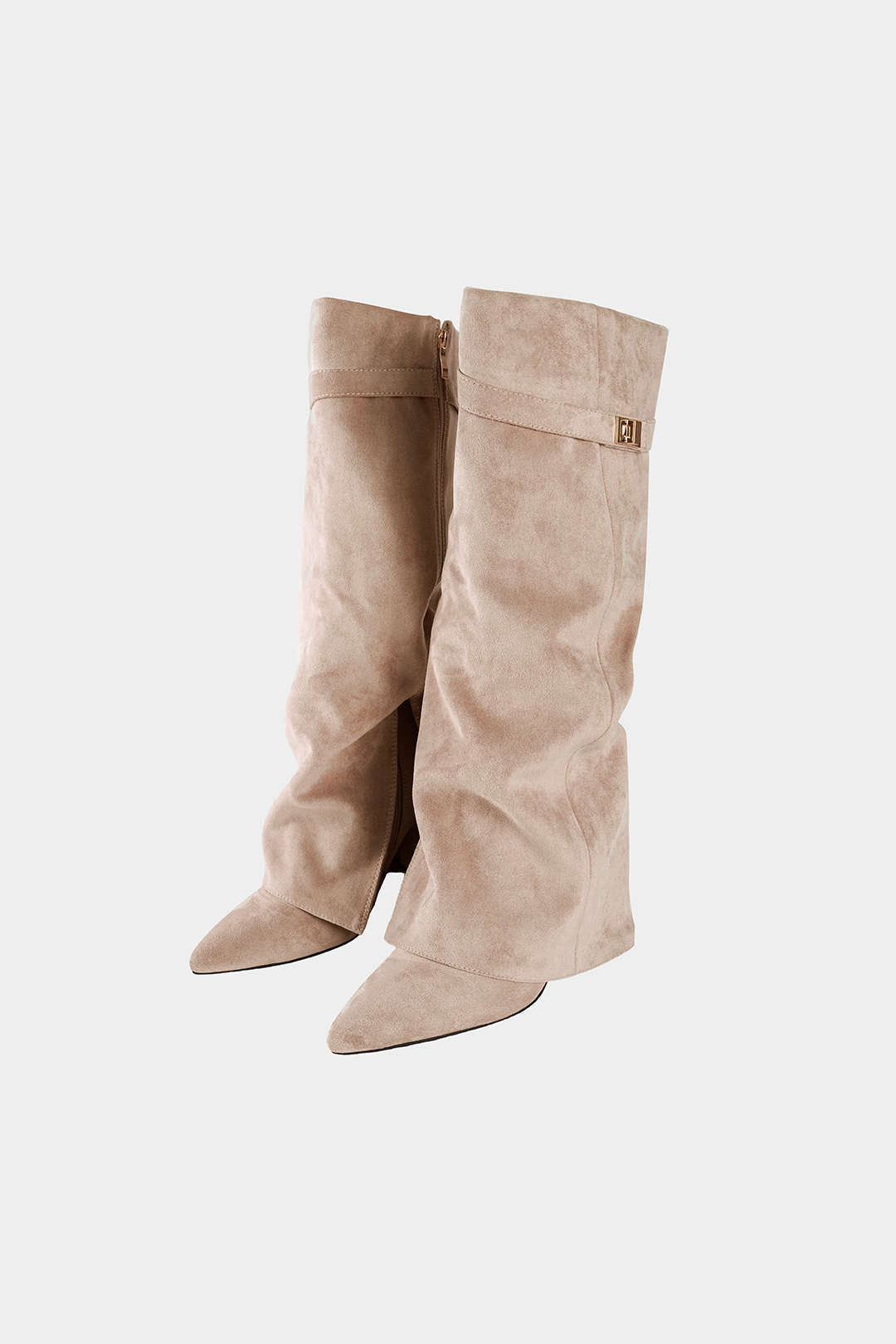 Linde - Leren-look kniehoge laarzen met ruches