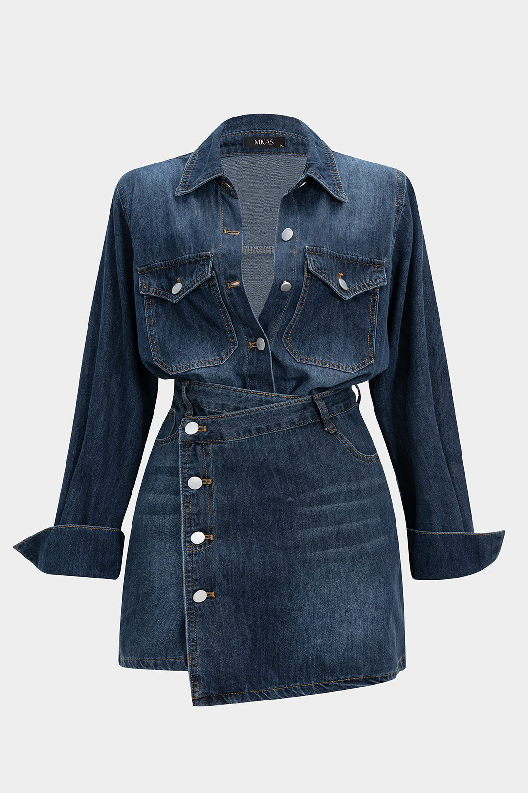 Denim set met blouse en rok