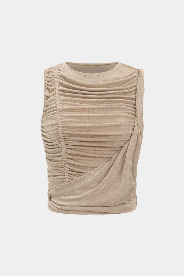 Tanktop met ronde hals, ruches en gedraaid detail