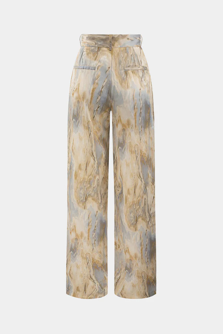 Trousers with marble print, high waist, long and straight legs