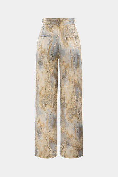 Trousers with marble print, high waist, long and straight legs