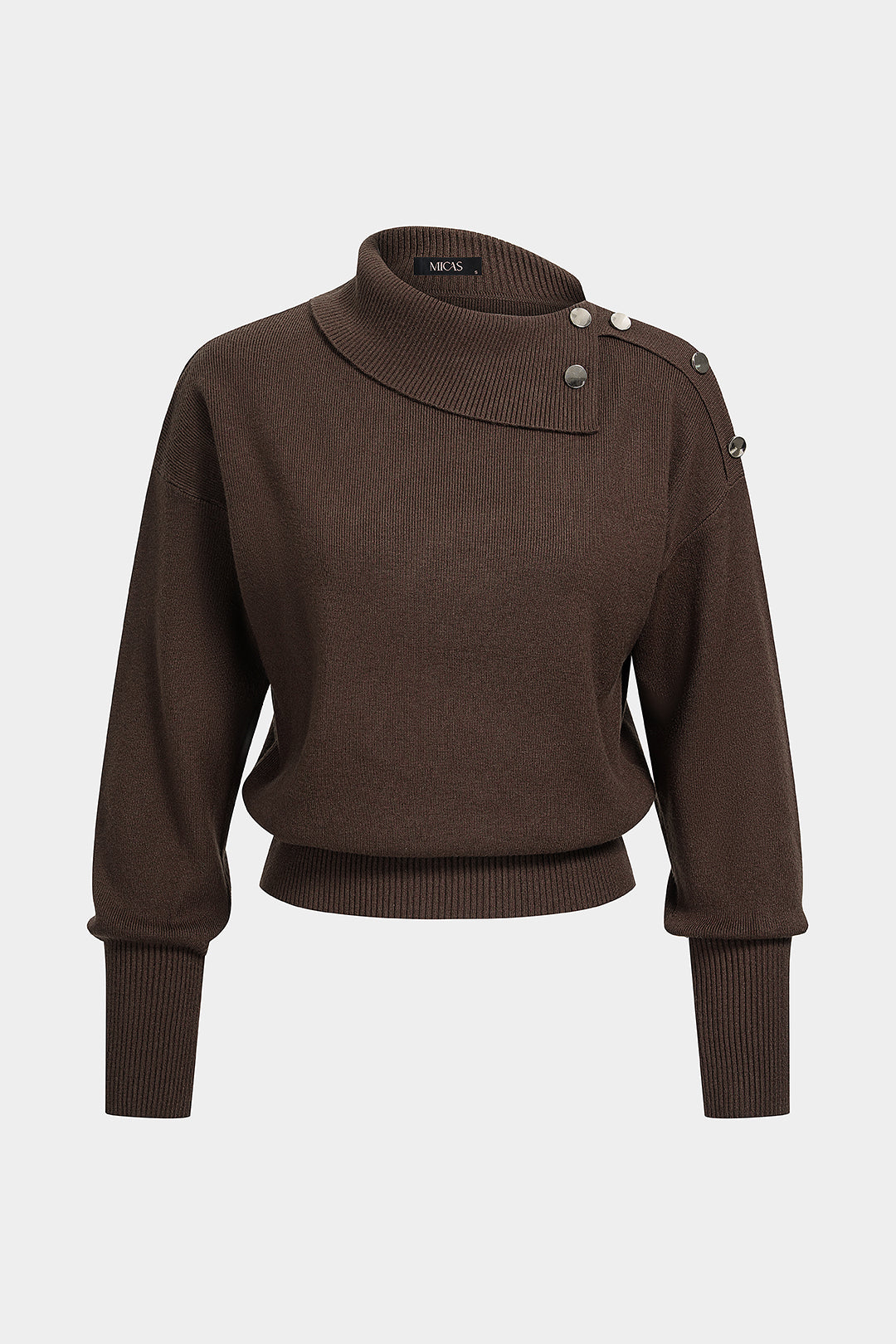 Gebreide asymmetrische top met knoopjes en lange mouwen