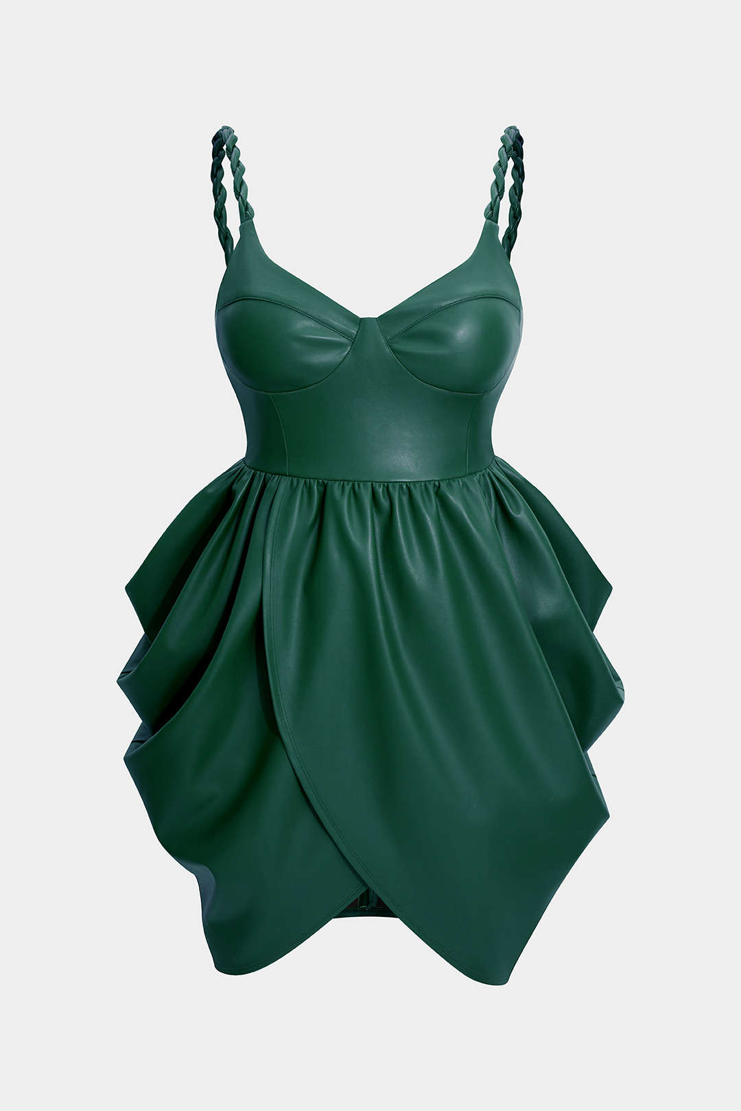 Leren-look mouwloze minijurk met rits en ruches