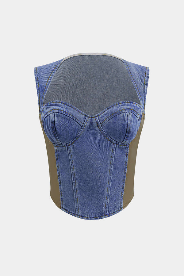 Denim patchwork top