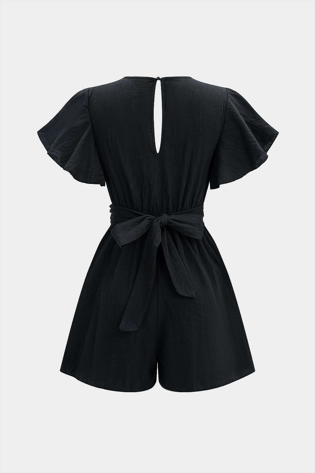 Playsuit met V-hals, ruches en strik
