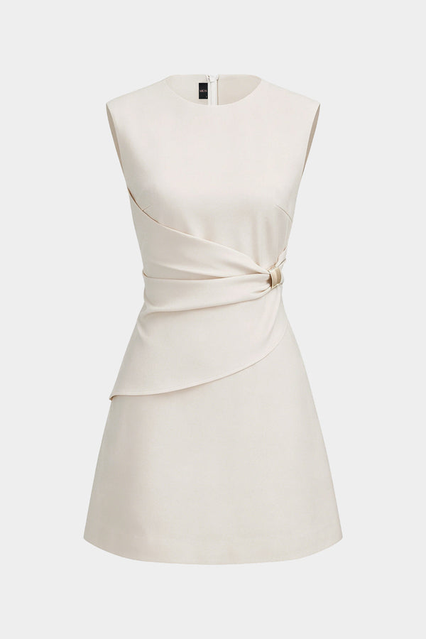 Metallic mouwloze minijurk met ronde hals en ruches