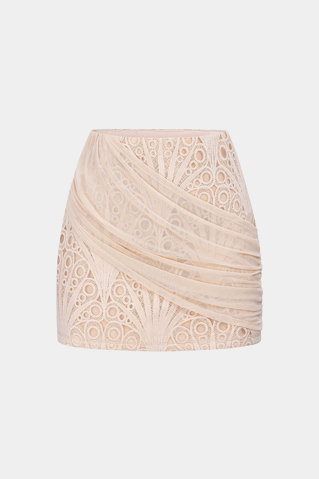 Patchwork asymmetrische rok met kant en ruches