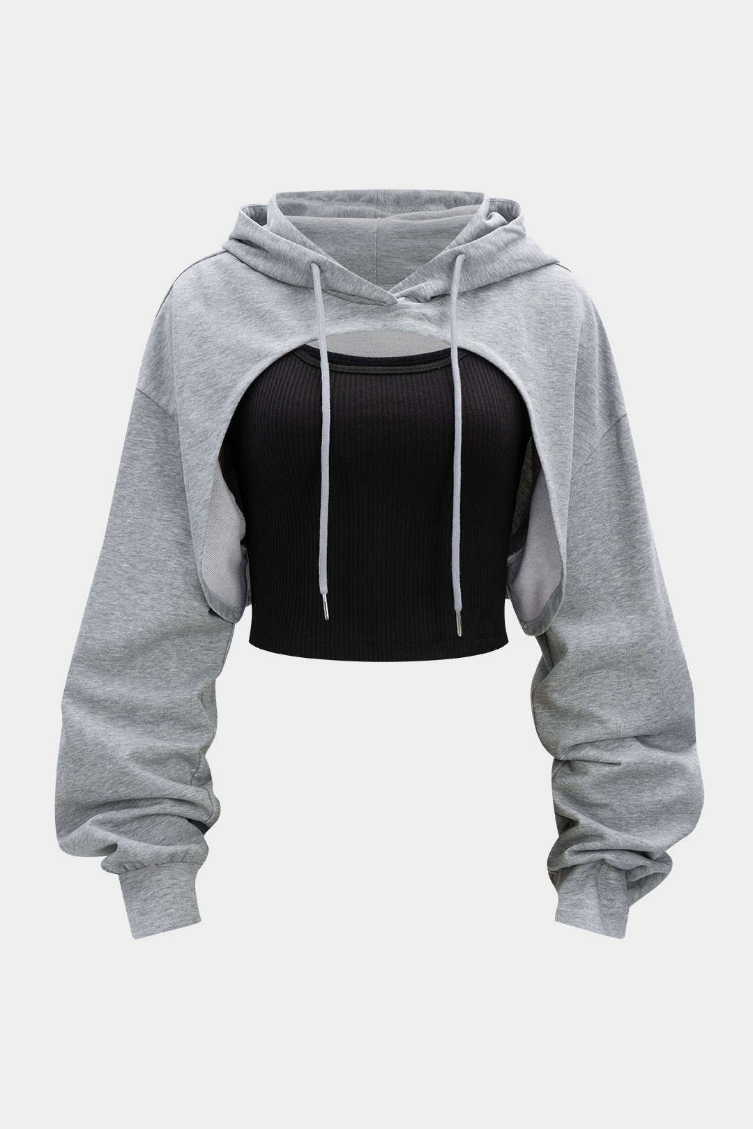 Gebreide patchwork hoodie met trekkoord