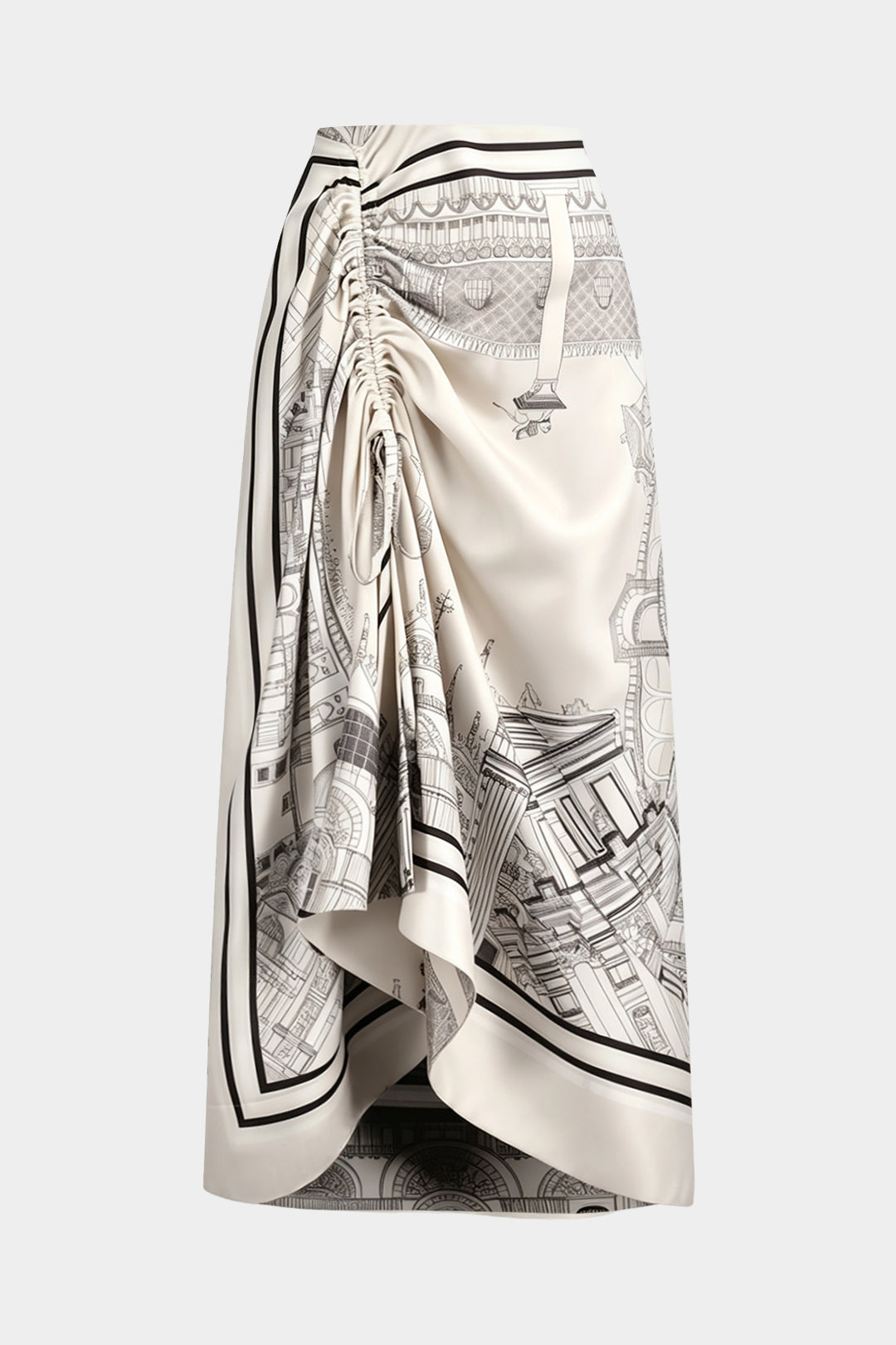 Asymmetrische rok met trekkoord en ruches