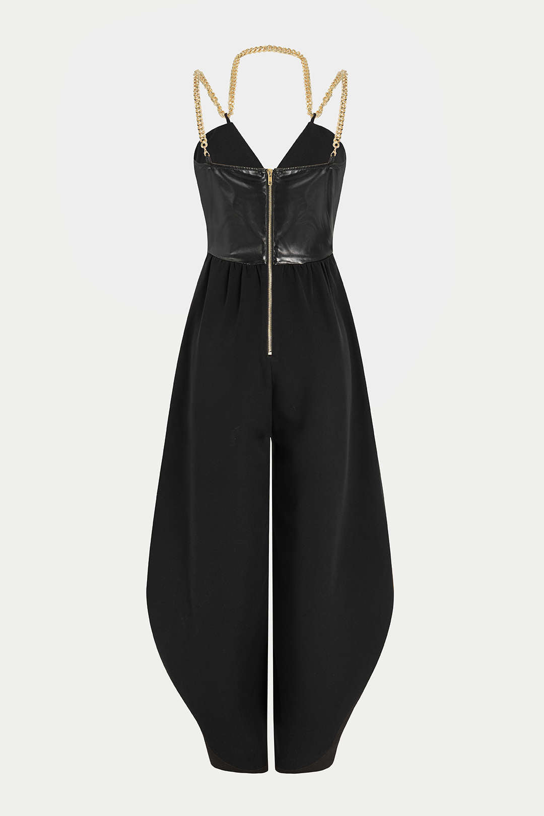 Jumpsuit met imitatieleer, V-hals en metalen ketting