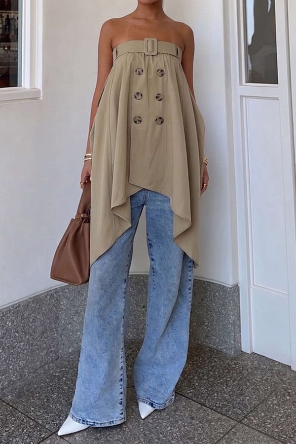 Strapless top met asymmetrische zoom