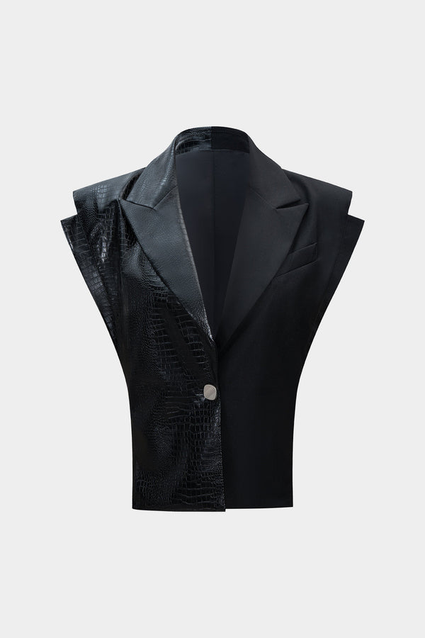 Leren-look patchwork gilet