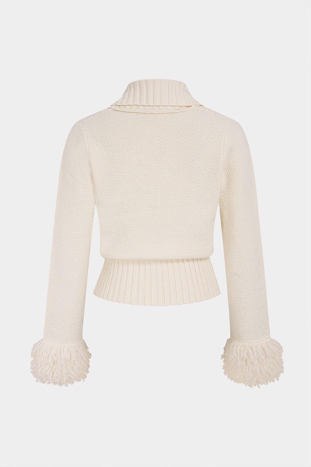 Gebreid vest met revers, V-hals en rafelrand