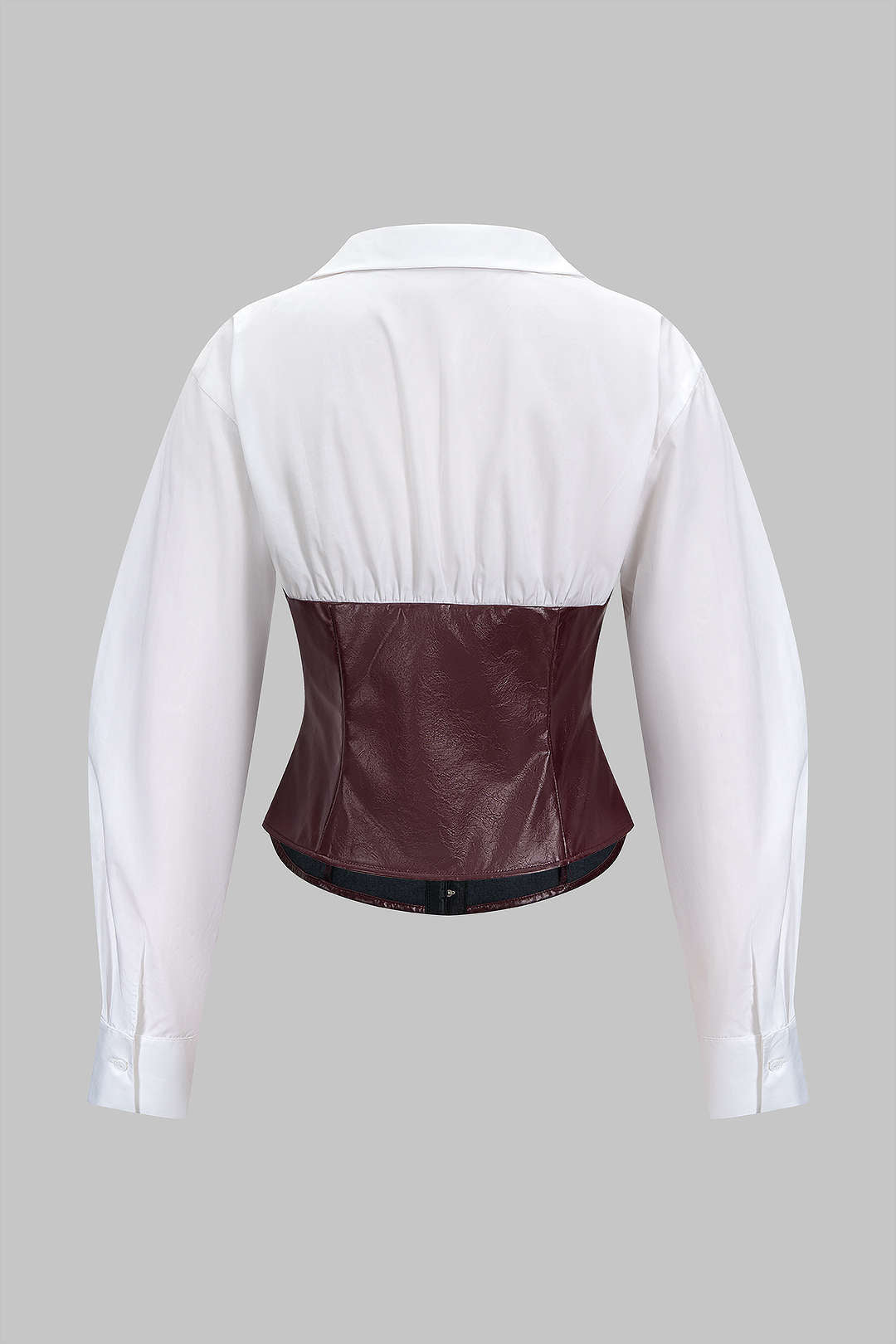 Leren-look patchwork blouse met getailleerde pasvorm